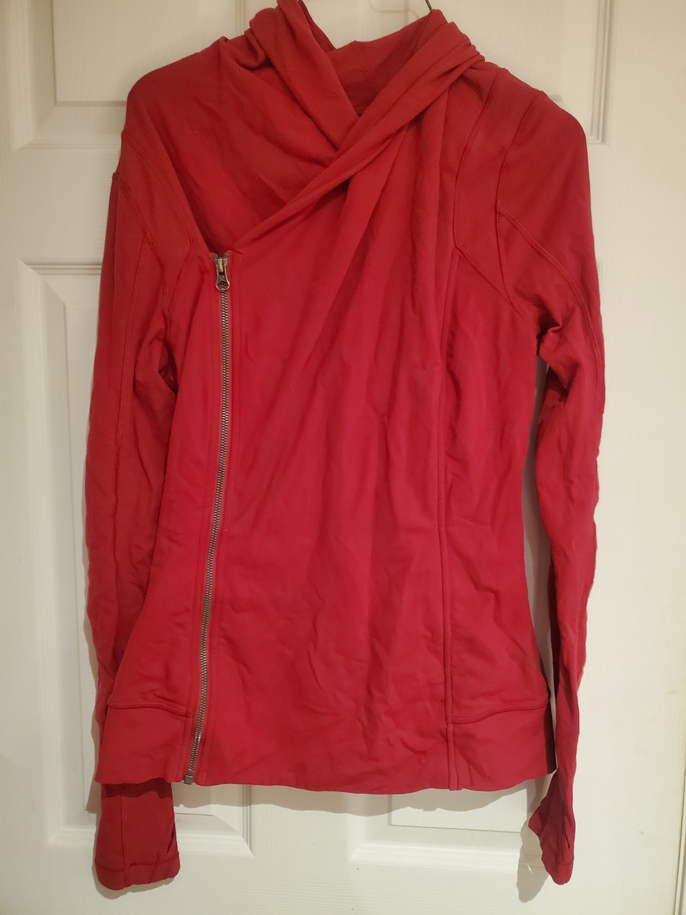 lululemon athletica asymmetrical zip red bomber jacket